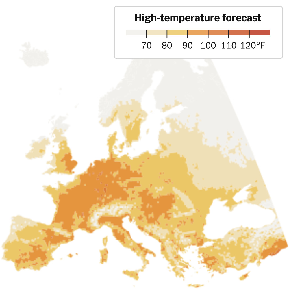 Europe’s record heat wave shifts eastward as Spain and France see modest cooling